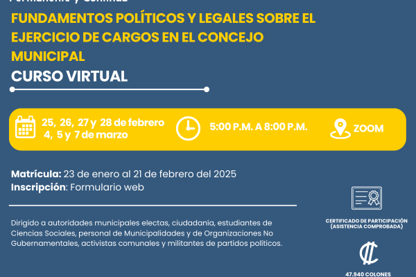 Extensión Docente. Curso virtual: Fundamentos políticos y legales sobre el ejercicio de cargos en el Concejo Municipal.