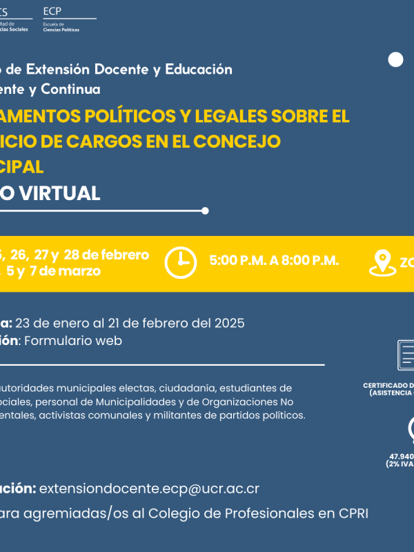 Extensión Docente. Curso virtual: Fundamentos políticos y legales sobre el ejercicio de cargos en el Concejo Municipal.